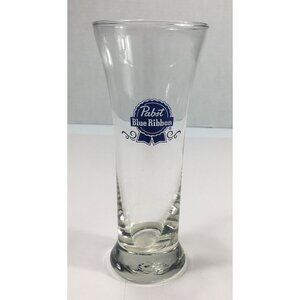Pabst Blue Ribbon Logo Glass Tumbler Beer Pilsner Clear Collectible Barware 8 oz